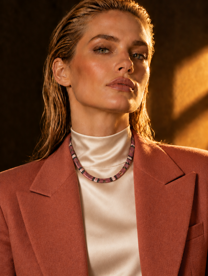 Vexa snake print necklace in Coral Red