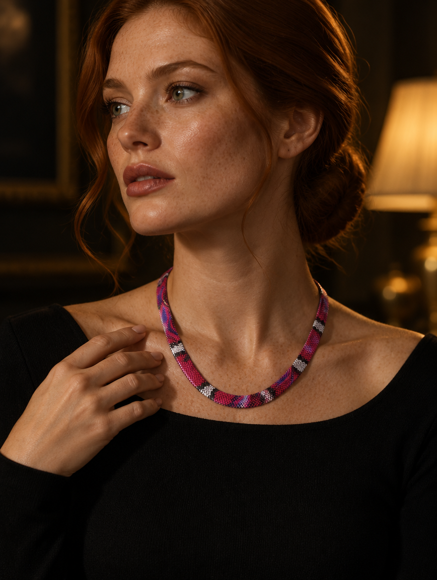 Vexa snake print necklace in Pink Flame